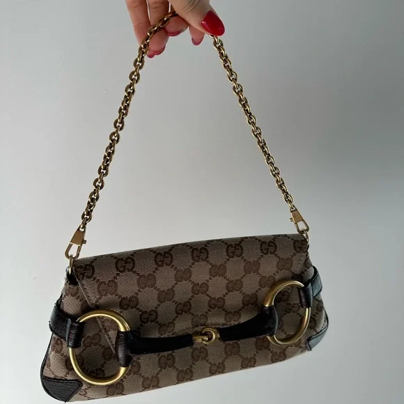 SOLD! Gucci Vintage Tom Ford GG Canvas Monogram Horsebit Chain Bag Brown - Picture 8 of 10